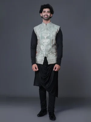 Black Kurta with Designer jacket