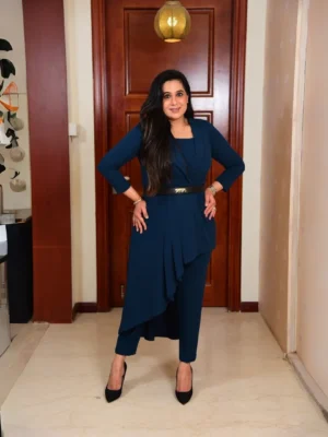 Elegant Navy Blue Indo-Western Jumpsuit