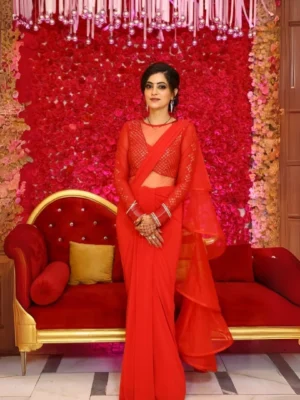 Elegant Red Designer Party Wear Saree