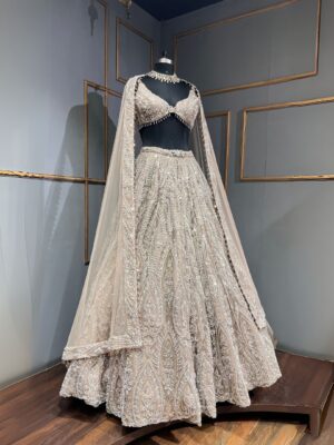 Champagne colour pearl work lehenga