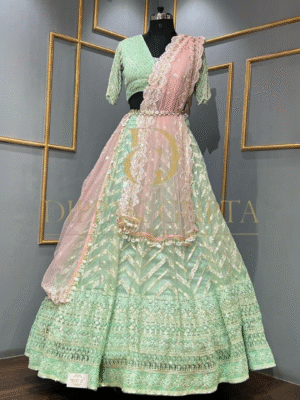 Sea green thread embroidery