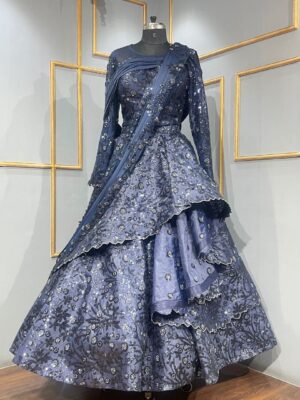 Sequence cut Dana drape lehenga